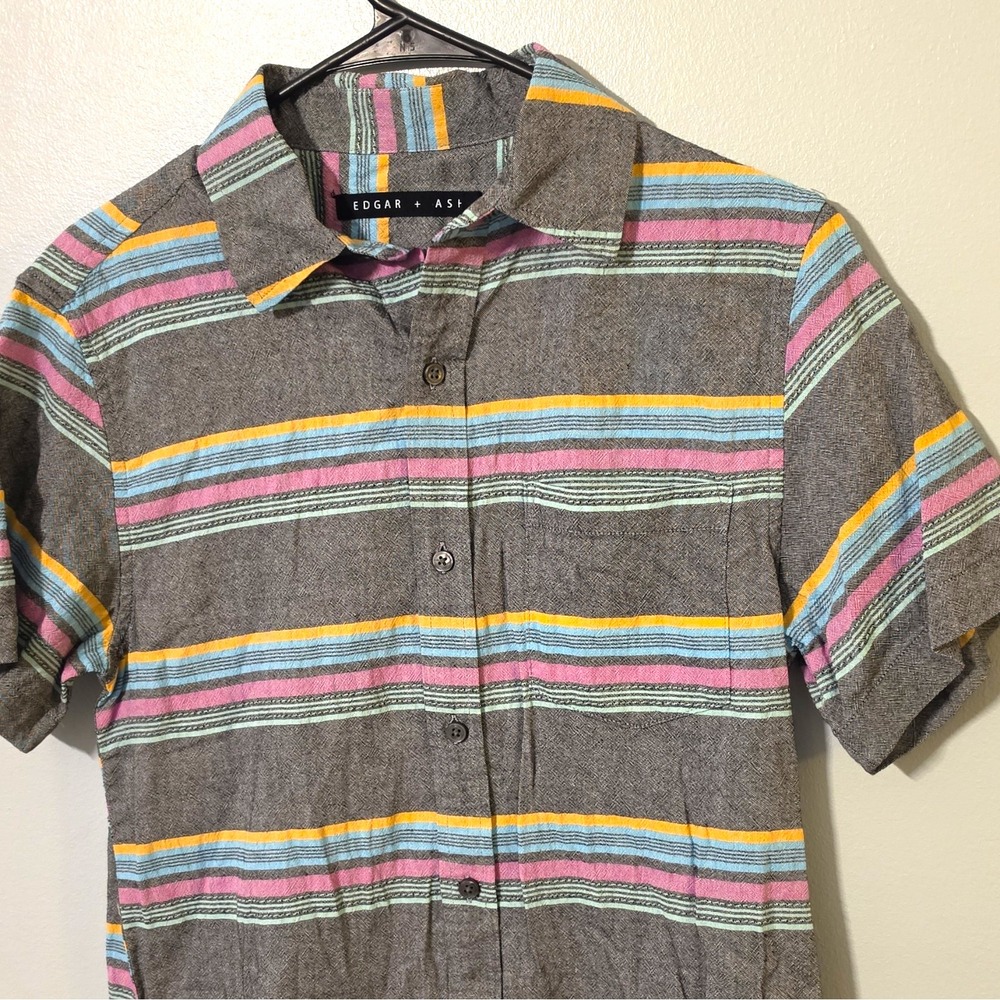 Edgar + Ash Men's Woven Cotton/Rayon SS Button-Up Striped S Gray/Multicolor #310